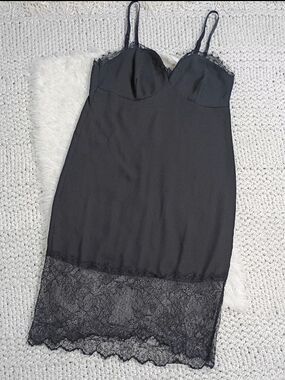 Audrey Black Lace-Trim Chemise Slip Dress